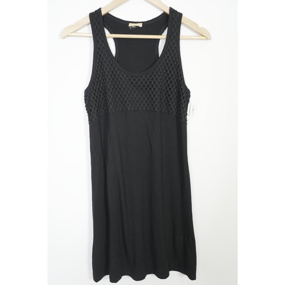 Fishnet Mesh Racerback Tank Top Women Small Black Knit Scoop Neck